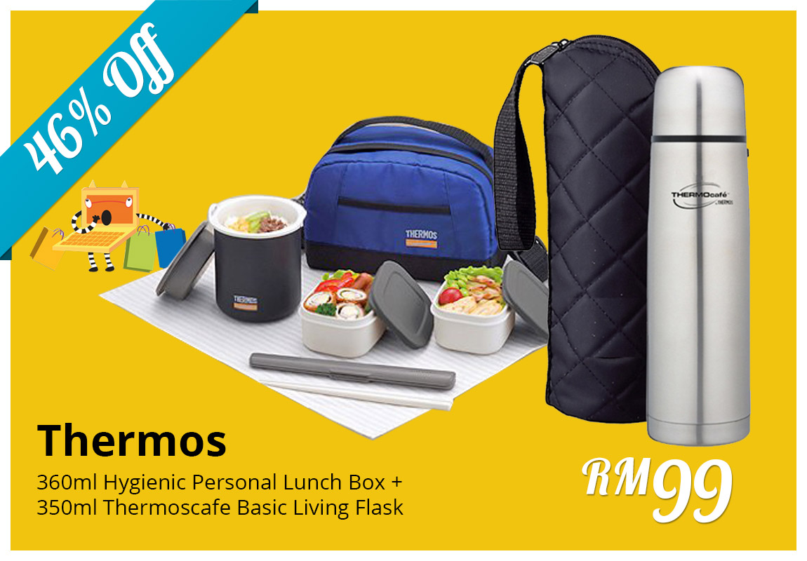 Thermos 360ml Hygienic Personal Lunch Box + 350ml Thermoscafe Basic Living Flask 